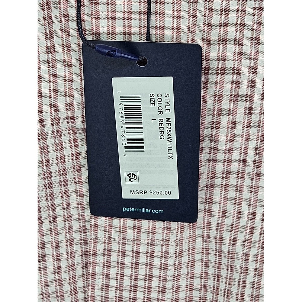 Peter Millar Crown Crafted Flex Finish Men's Button-Up Large Red Tan Plaid NWT - Picture 6 of 9